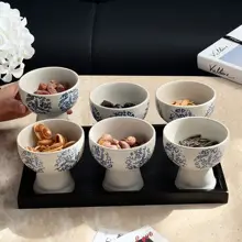 中華風レトロデザインの陶器製スナックプレート【お菓子・乾物用・仕切り付き】（セットアップ対応）