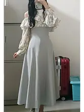 露肩デザインの花柄フリルスリーブドレス【ウエスト絞り・女性用】