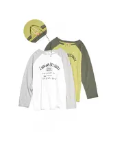 レトロ風ハンドライティングロゴプリントのラウンドネック長袖Tシャツ【カラーブロック・ウィメンズ・ゆったり】（セットアップ対応）