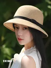 春夏用 優雅なスタイルの麦わら帽子【日焼け防止・海辺での撮影に最適】