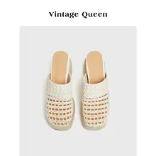 花柄デザインのヴィンテージ風ウェッジソール草編みトングサンダル【夏用・リゾートファッション】