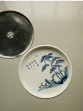 青花柄の三足ポット【錫蓋付き・工夫茶用・陶器製】