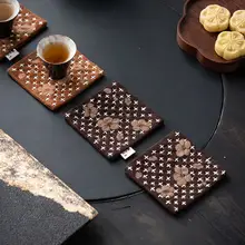 梅の花模様 ダイダイ染めの茶席用マット【ダブルサイド・コットンリネン・防水・小】