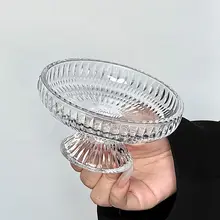 美しいデザインの果物トレイ【氷河ガラス製・高脚・お菓子やスナック、おやつにも最適】