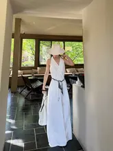高級感あるハイネックVネックマタニティパンツ【女性用・夏・ワイドレッグ】（セットアップ対応）