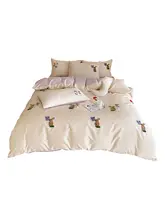 可愛いカートン刺繍の四点セット【全棉・長綿・ベッドリネン】（セットアップ対応）