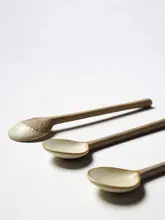 日本製手作り　ビンテージスタイルの陶器コーヒースプーン【長柄・創造的デザイン】