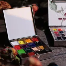 高級感のあるミニ携帯水彩絵具ボックス【鉄製・カラフルなパレット・手帳用】