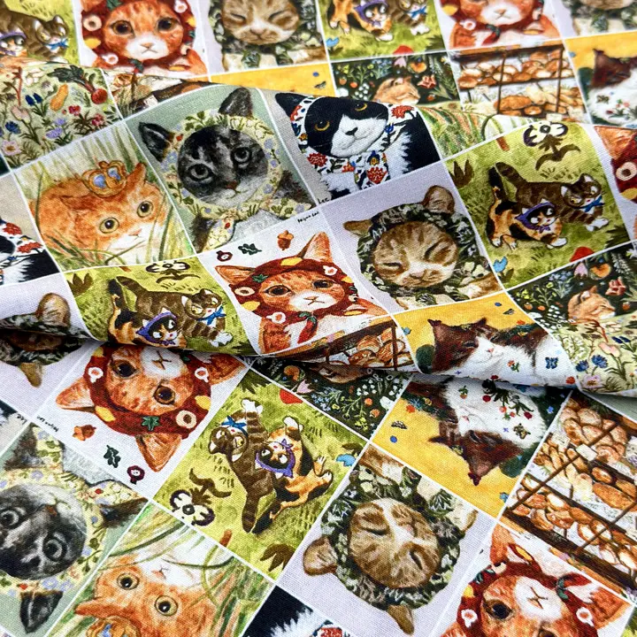 猫頭デザインの純綿生地【デジタル印刷・ハンドメイド・ブックカバー・バッグ】
