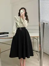 デザイン性のあるプリーツフレアスカート【フランス風・ハイウエスト・ブラック】