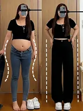 大きいサイズの女性用ブラックゆったりカジュアルハイウエストデニムパンツ【ストレートシルエット・体型カバー】
