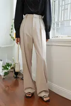 高ウエストストレート黒色カジュアルワイドパンツ【ゆったりとしたシルエット・ドレープ感】
