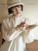 レトロ文芸風 花柄レース付き長袖ワンピース【春用・重ね着スタイル・ゆったりシルエット】