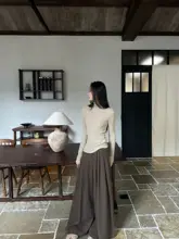 ラタン風 多倒れデザイン 平腰のワイドレッグカジュアルパンツ