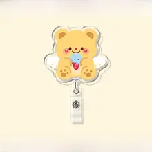 イエローくまのキャラクター 医師・看護師用リール式名札クリップ【学生用・IDカードホルダー】