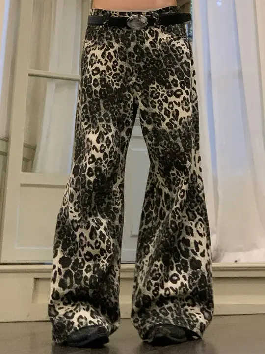 ヒョウ柄 ゆったり ヒップホップ カジュアルパンツ デニム Retroスタイル