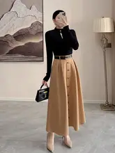 美しいサテン風のロングスカート【韓国風・春用・OOTDスタイル】（セットアップ対応）