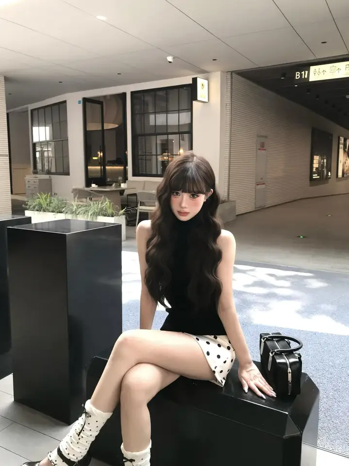 白ドット柄のAラインスカート【ビンテージスタイル・カジュアル・夏用】