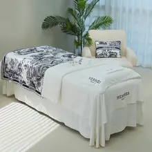 美容用ベッドカバー【クリーム色・素朴デザイン・高級感あり】（セットアップ対応）