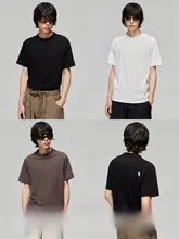 シンプルプロジェクト 無地バンブーコットン 肩袖デザインのゆったりしたハイネック半袖Tシャツ