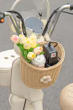 レトロデザインの電動自転車用前置きメッシュ収納バスケット【防水・紫外線対策】