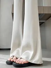 フレアパンツ レディース サテン アセテート 薄手 冷感 ドレープ感 紫外線対策 ひんやり 夏