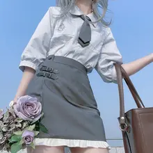 オリジナルJK制服【高めのウエストスカート・学院風・スリムシャツ】（セットアップ対応）