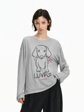 トップス レディース 長袖 手書き風 犬柄 ゆったり 着痩せ 通気性 接触冷感 春夏 ストリート 「PCLP」