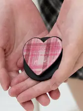 マグネット式スマホスタンド【マグセーフ対応・デスク用・持ち運び便利・ハートチェックデザイン】