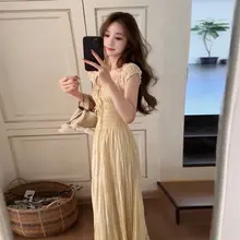 水洗のプリーツ加工が魅力的なドレス【松柔らかなコットン・ウエスト絞り・ロング丈】