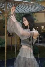 印花デザインのランタンスリーブUVカットアームカバー【女性用】