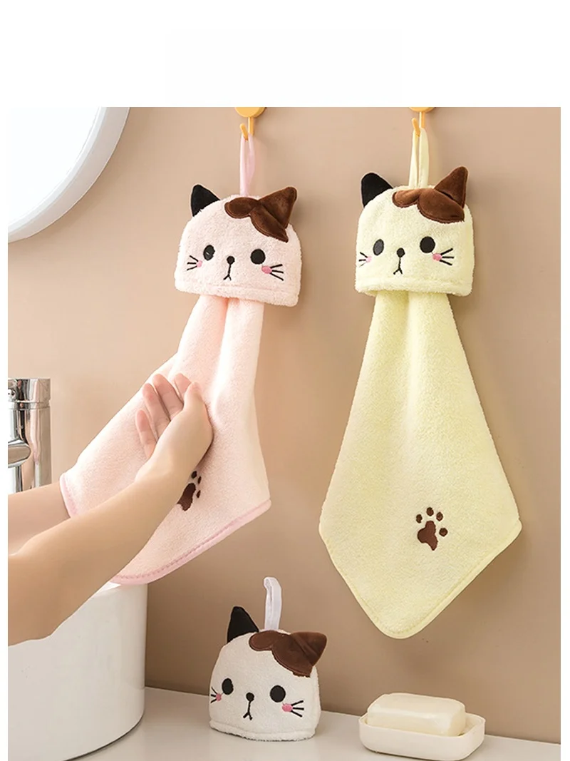可愛い猫デザインの掛け式タオル：刺繍柄でキッチン・バスルームに最適な実用性を実証