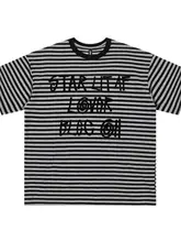 半袖Tシャツ メンズ ストライプ 英字 アメリカンストリート ヴィンテージ ルーズ 夏 カップル お揃い トップス 「Mz」