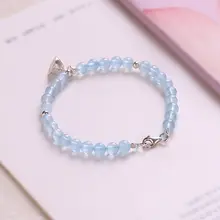 天然冰種アクアマリンブレスレット【S925純銀・ロータスデザイン・淡い青色クリスタル・清新な古風スタイル】