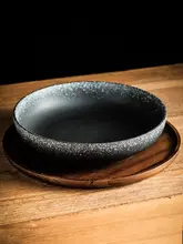 黒のシンプルな陶器製浅鉢【家用・サラダやフルーツ用】
