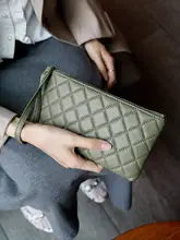 真皮製 ダイアモンドタイルデザインの長財布【軽量・スマホ収納可・シンプルなハンドバッグ】
