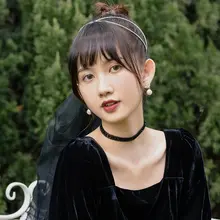 黒透明レースチョーカー【フラワーロック・パール・水晶装飾】
