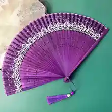 花模様の変色扇【レディース・青墨緑・折りたたみ式・漢服写真撮影用】