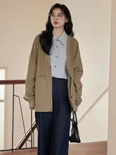 Vネックデザインのレトロ風トレンチコート【秋用・ゆったりシルエット】
