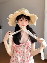 リネン編みの夏用レースデザインハット【紫外線対策・ビーチ用】