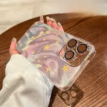 iPhone 15 Pro Max用 クリアシリコンケース【超薄型・衝撃吸収・全包囲タイプ・星空デザイン】