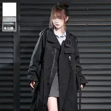 春秋用 ワークスタイル立襟コート【ユニセックス・ゆったり・中長丈・カジュアル】