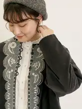 秋季の新作！レトロ風刺繍付きラウンドカラーのゆったり外套【カジュアル・女性用】（セットアップ対応）