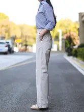 レディース コットンストレートパンツ【ハイウエスト・ホワイト・カーキ・春秋用・通勤用】