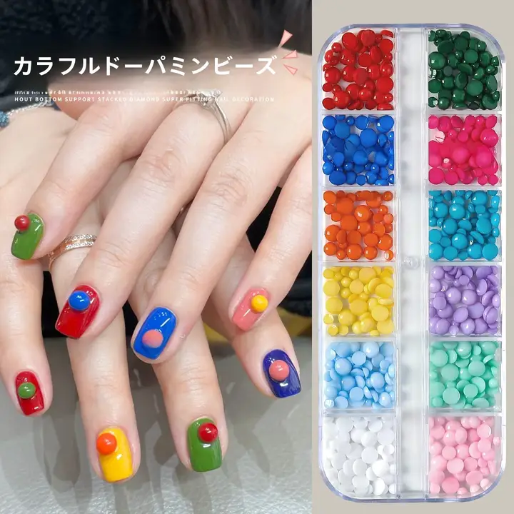カラフルなトッピングのネイルアクセサリー【春夏用・樹脂製・丸型】