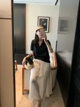 ロングスカート レディース ホワイト 光沢感 ハイウエスト 着痩せ ロマンティック 「Landbeige(By spring)」