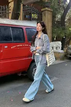 撞色チェック長袖シャツ【カジュアル・レトロ・スリムフィット】