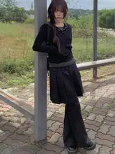 黒の重ね着風プリーツスカートパンツ【春秋用・カジュアル・女性用】（セットアップ対応）