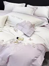 高級全棉長綿刺繍入りのベッドカバーセット【リボン付き・主寝室用・シーツ・ベッドスカート付き】（セットアップ対応）