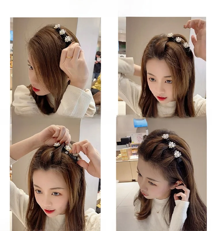 編み込みデザインのヘアクリップ：かっこいいウルフカット結びに最適な女性用ヘアバンド